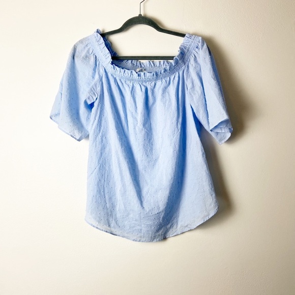 H&M Tops - H&M • Women’s Light Blue Swiss Dot Light Weight Cotton Off Shoulder Top Size 8